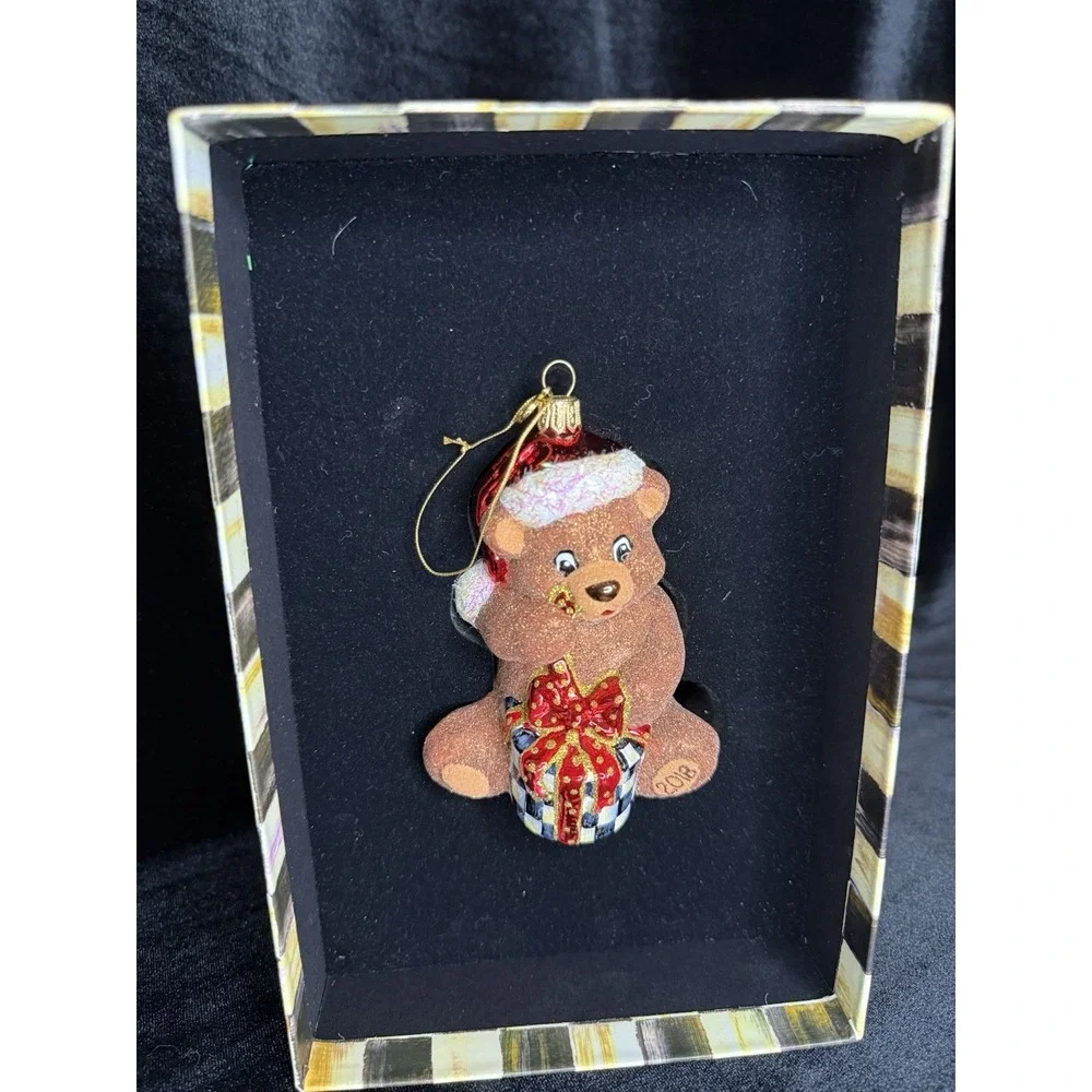 MACKENZIE CHILDS RARE 2018 Ted The Bear Glass Ornament Teddy Gift Courtly‎ Check